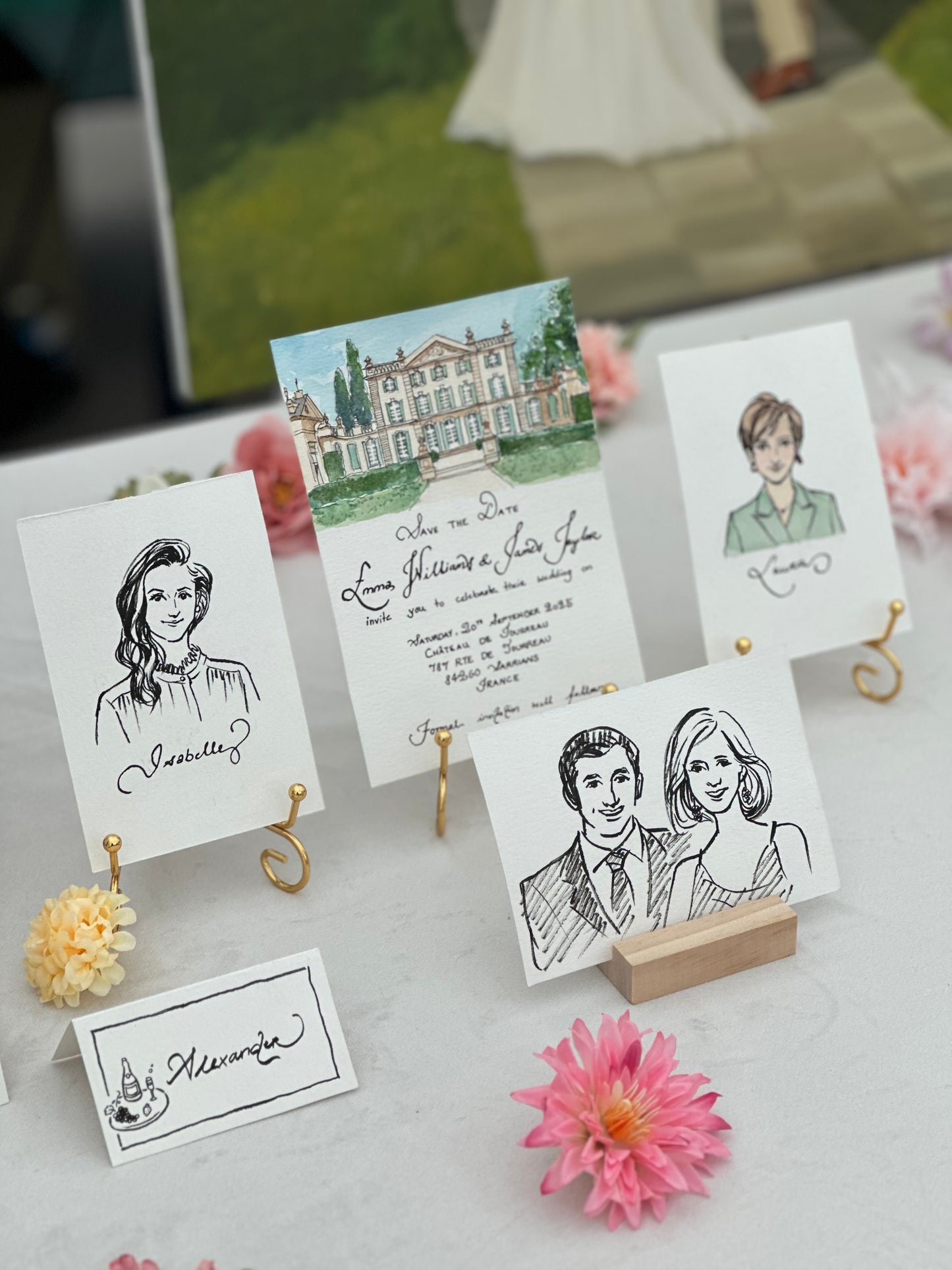 A6 Custom Place Card – Coloured Guest Portrait and Handwritten Full Name