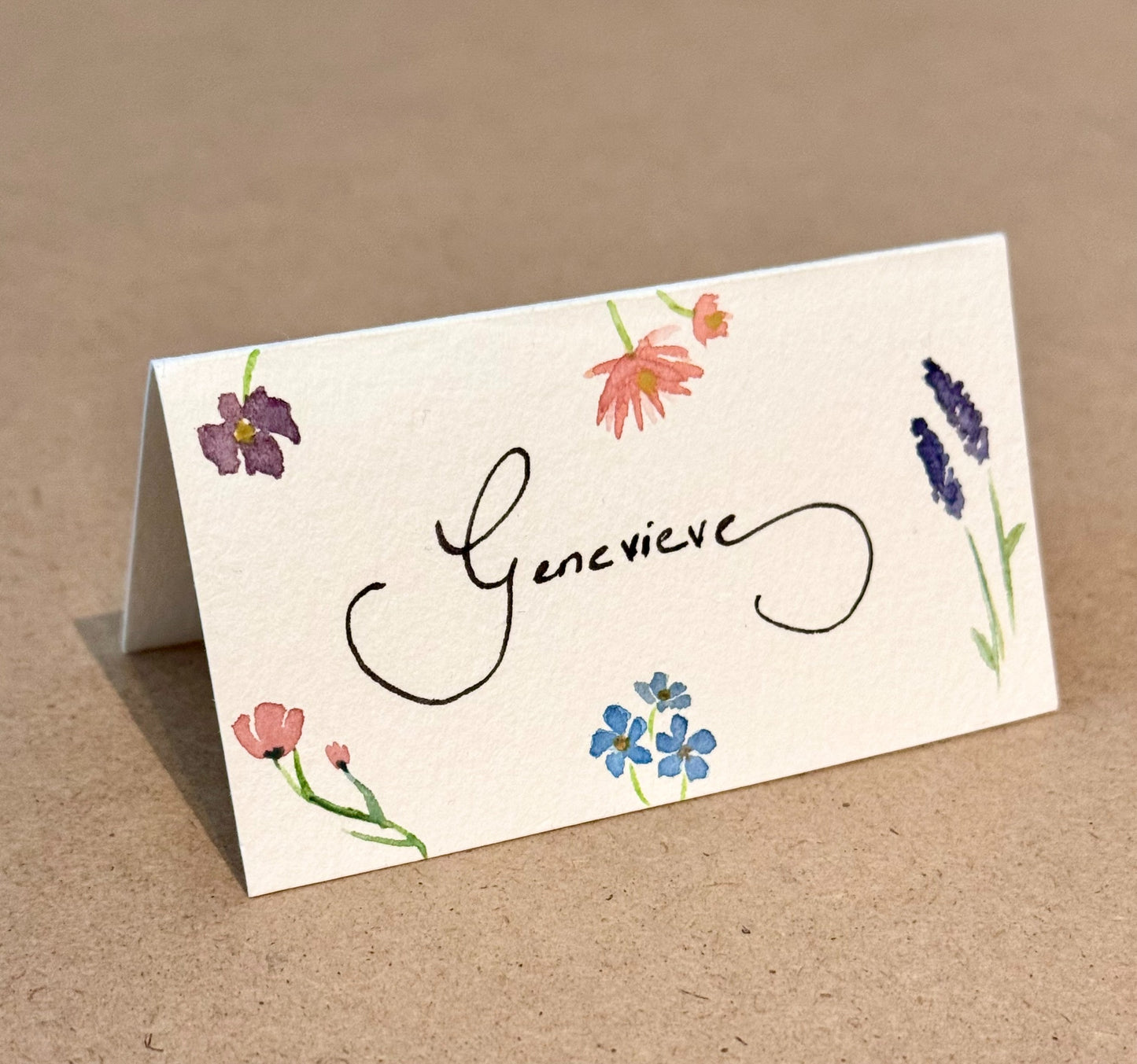 1x Wedding/Event Place Card – First Name & Colored Floral Design